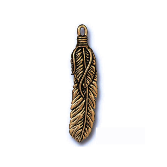 TierraCast 2 Inch Feather Pendant, Brass Ox