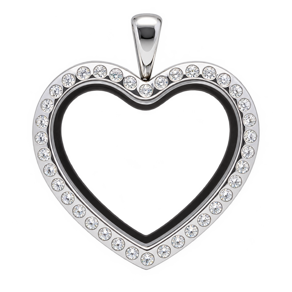 Heart floating locket, front view, background removed