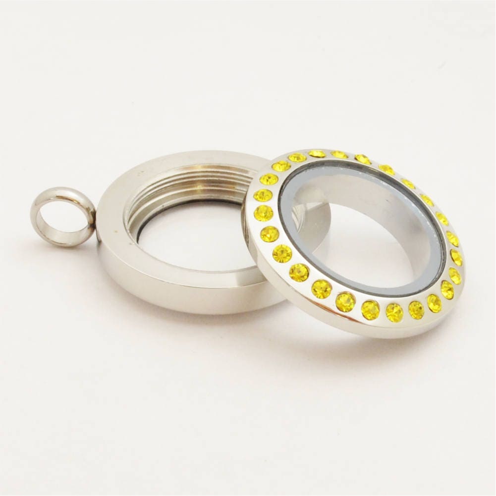 20mm Citrine Crystal Twist Stainless Steel Floating Locket