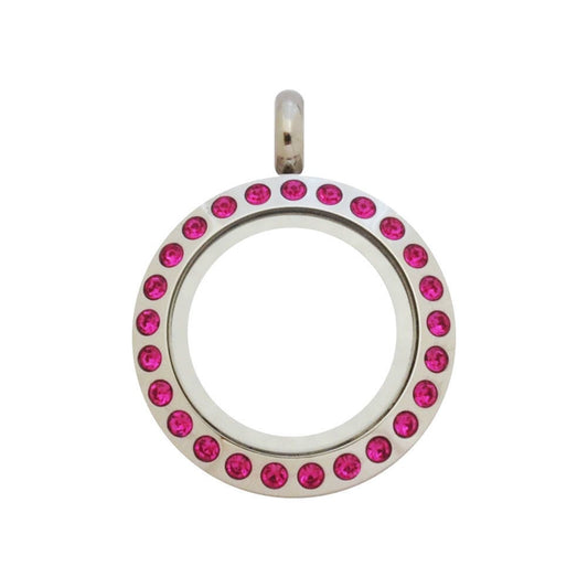 Mini 20mm Twist Stainless Steel Floating Locket with Fuchsia Crystals
