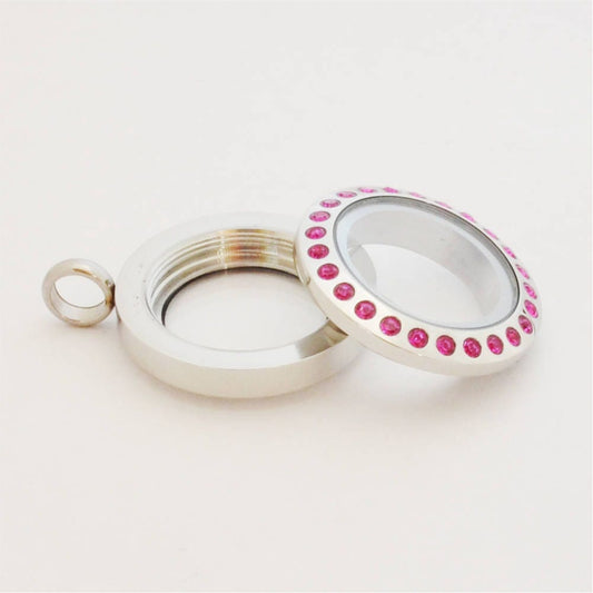 Mini 20mm Twist Stainless Steel Floating Locket with Fuchsia Crystals