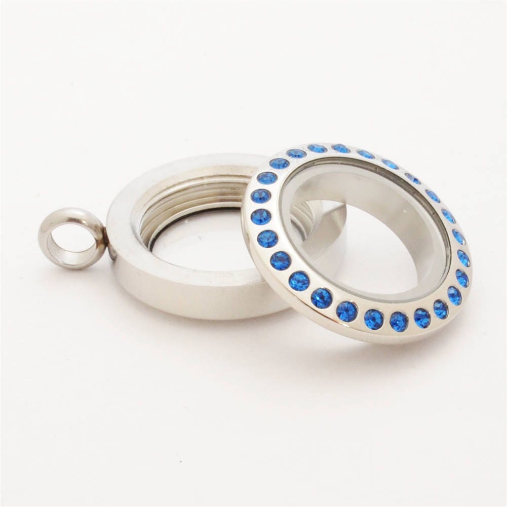 20mm Capri Blue Crystal Twist Stainless Steel Floating Locket
