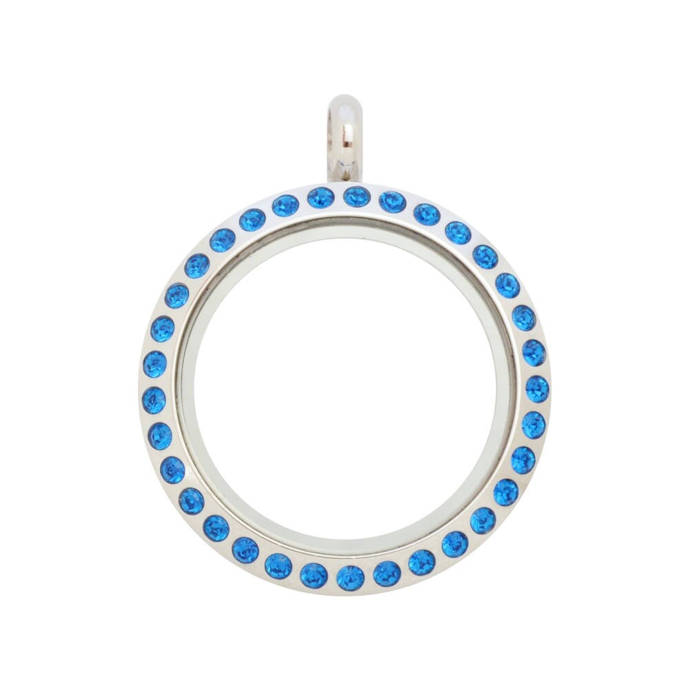 25mm Capri Blue Crystal Twist Stainless Steel Floating Locket