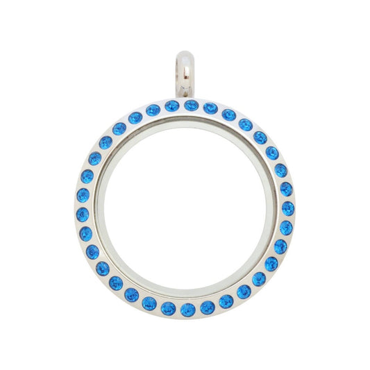 25mm Capri Blue Crystal Twist Stainless Steel Floating Locket