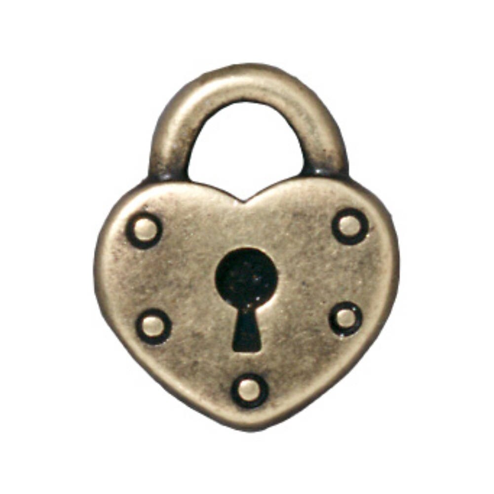 TierraCast Heart Lock Charm, Brass Ox
