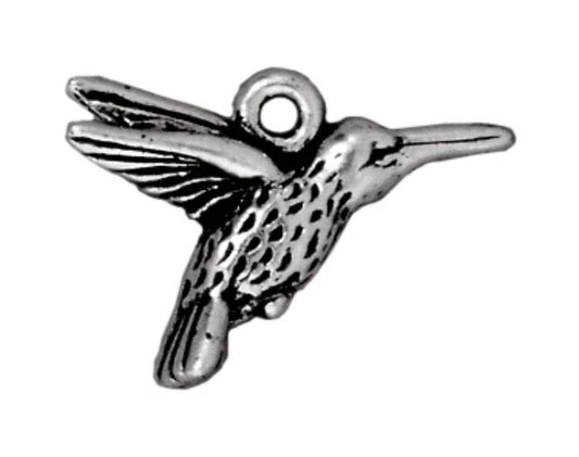 TierraCast Hummingbird Charm, Antique Silver