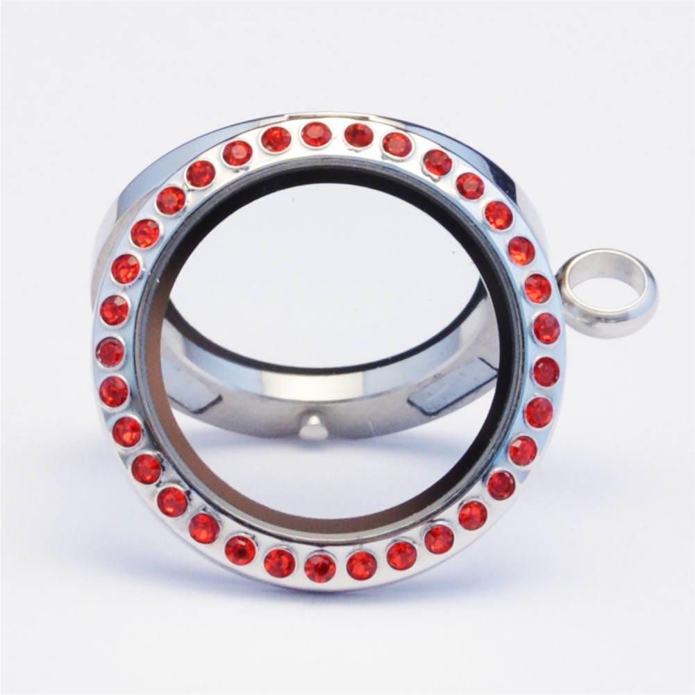 25mm Magnetic Red Crystal Stainless Steel Floating Locket