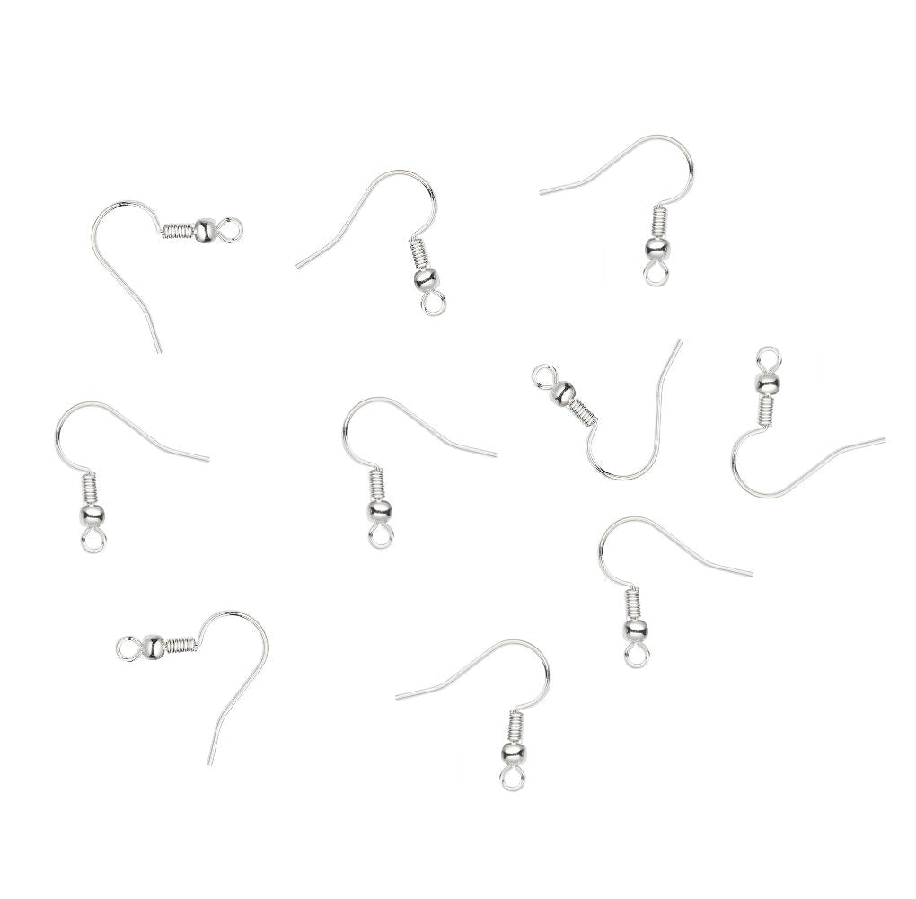 Silver Plated Ball and Coil Ear Wires, 22 Gauge (25 Pairs)