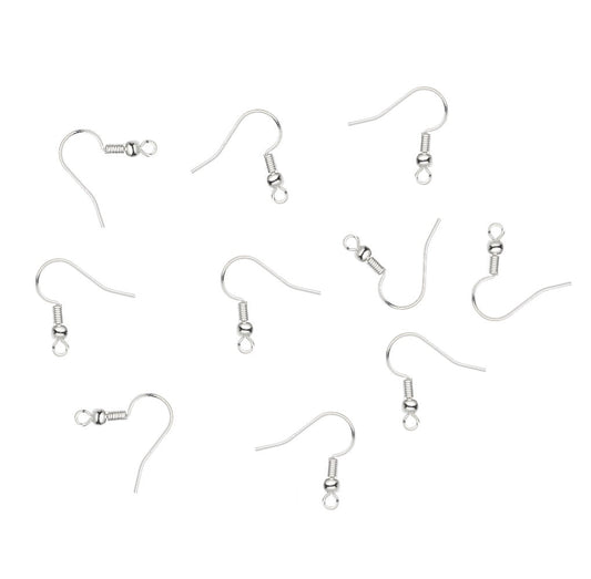 Silver Plated Ball and Coil Ear Wires, 22 Gauge (25 Pairs)