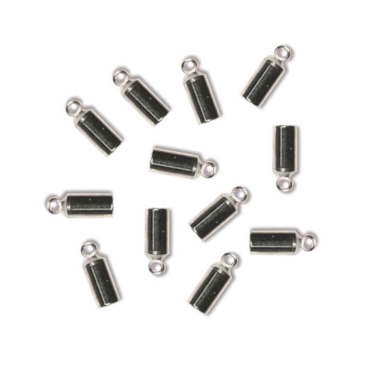 3mm Silver Plated Barrel Cord Ends, Kumihimo End Caps (Pkg. of 12)