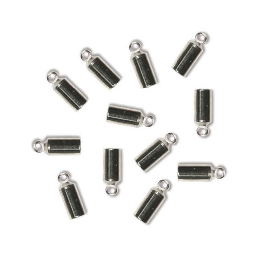 3mm Silver Plated Barrel Cord Ends, Kumihimo End Caps (Pkg. of 12)